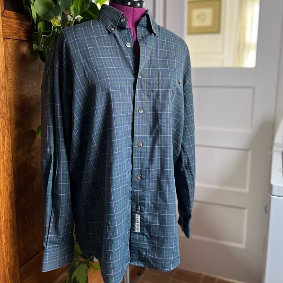 Savane Deep Dye, Green and Blue Plaid Casual Button Down Long Sleeve Shirt - Picture 8 of 8